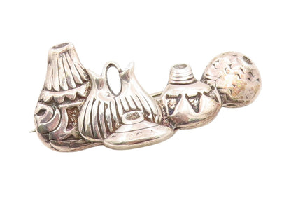 925 Sterling Silver Vintage Brooch Etched Pottery Set Cut Out Design  BP12042