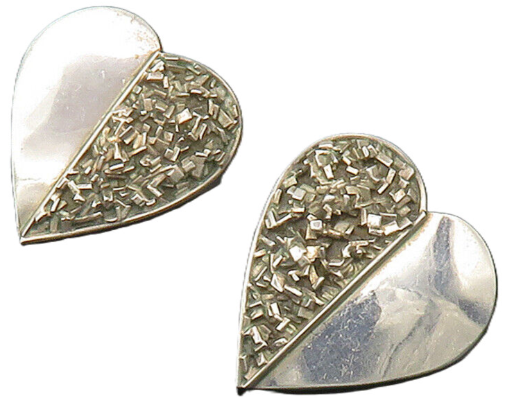 MEXICO 925 Sterling Silver  Vintage Textured Love Heart Drop Earrings  EG7782