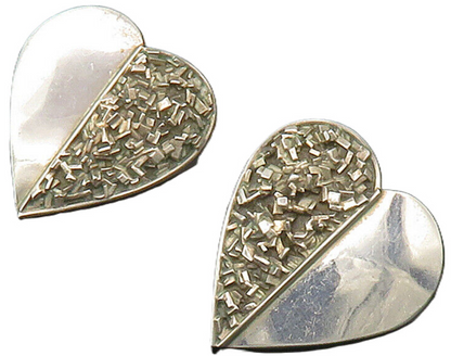 MEXICO 925 Sterling Silver  Vintage Textured Love Heart Drop Earrings  EG7782