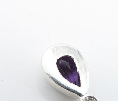 925 Sterling Silver Faceted Pear Shape Amethyst Shiny Drop Pendant PT5045