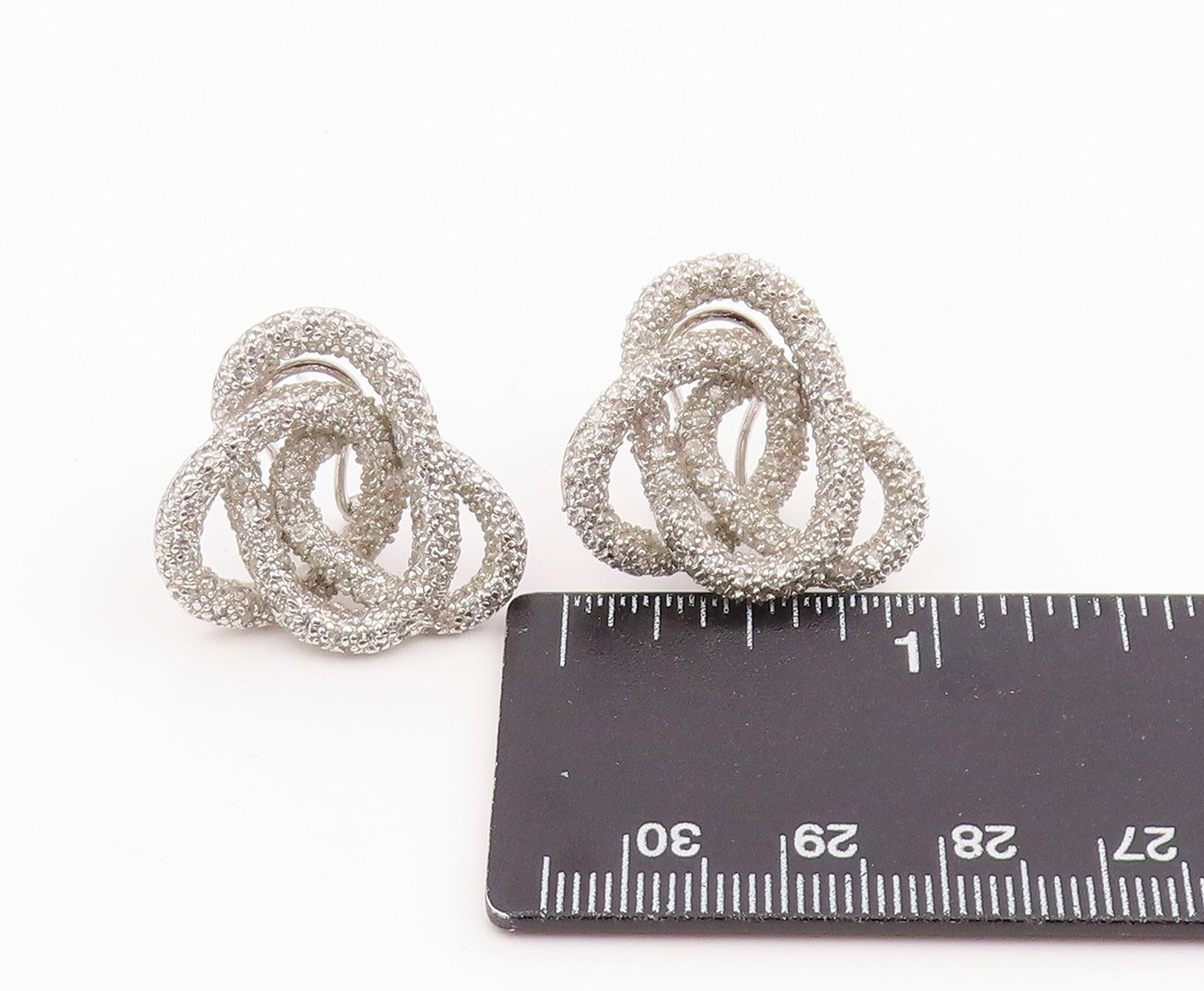 925 Sterling Silver Vintage Earrings Modernist CZ Interlocking Knot  EG14215