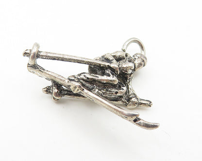 925 Sterling Silver  Vintage Petite Dark Tone Skiing Man Sports Pendant PT8942