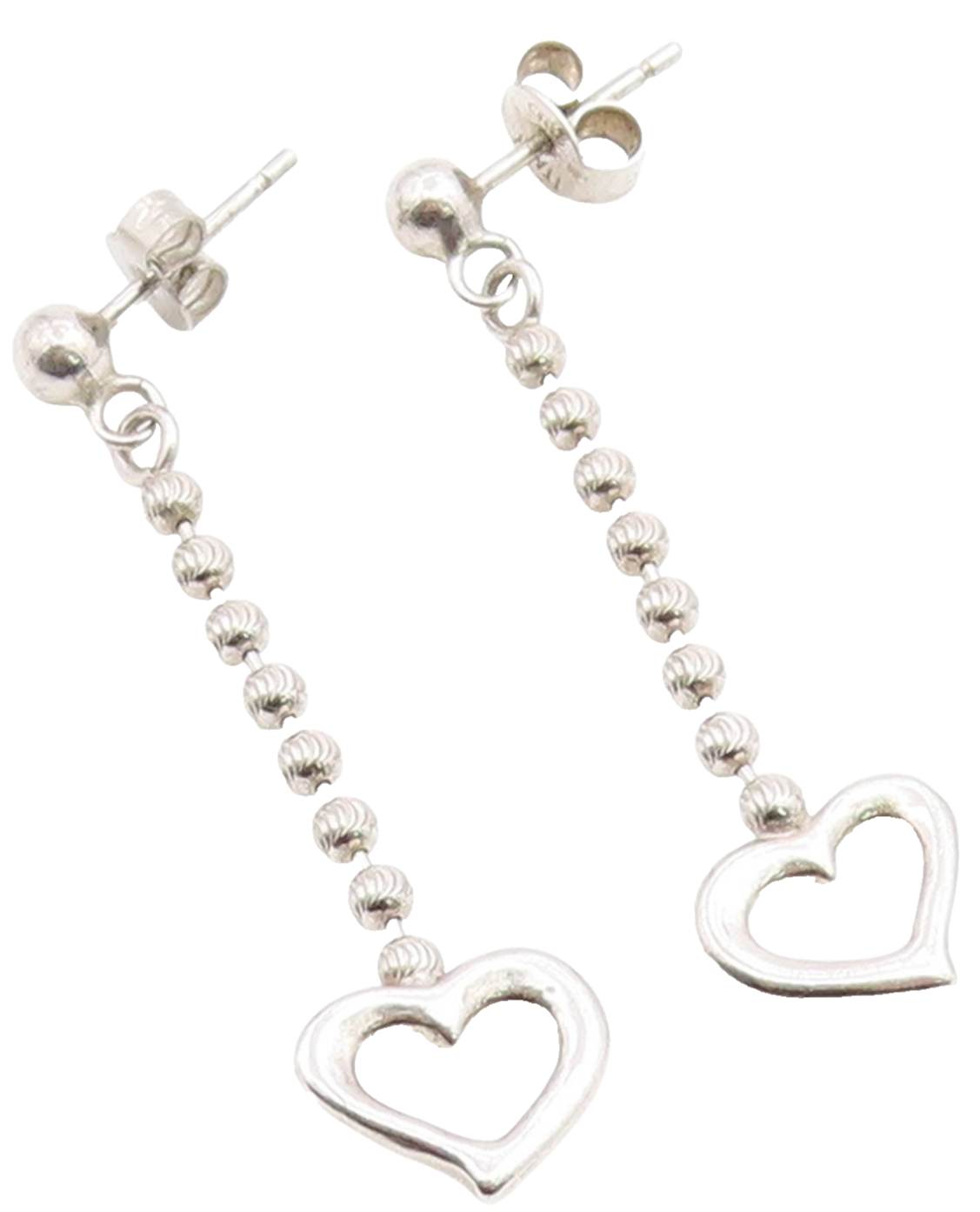 925 Sterling Silver Vintage Earrings Ball Chain Open Love Heart Dangle  EG14123