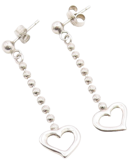 925 Sterling Silver Vintage Earrings Ball Chain Open Love Heart Dangle  EG14123