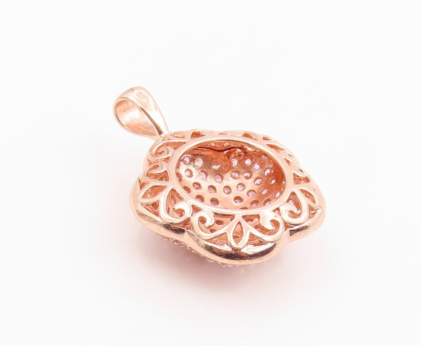 925 Sterling Silver Vintage Pendant Gold Plated Pink Topaz Lucky Clover  PT26074