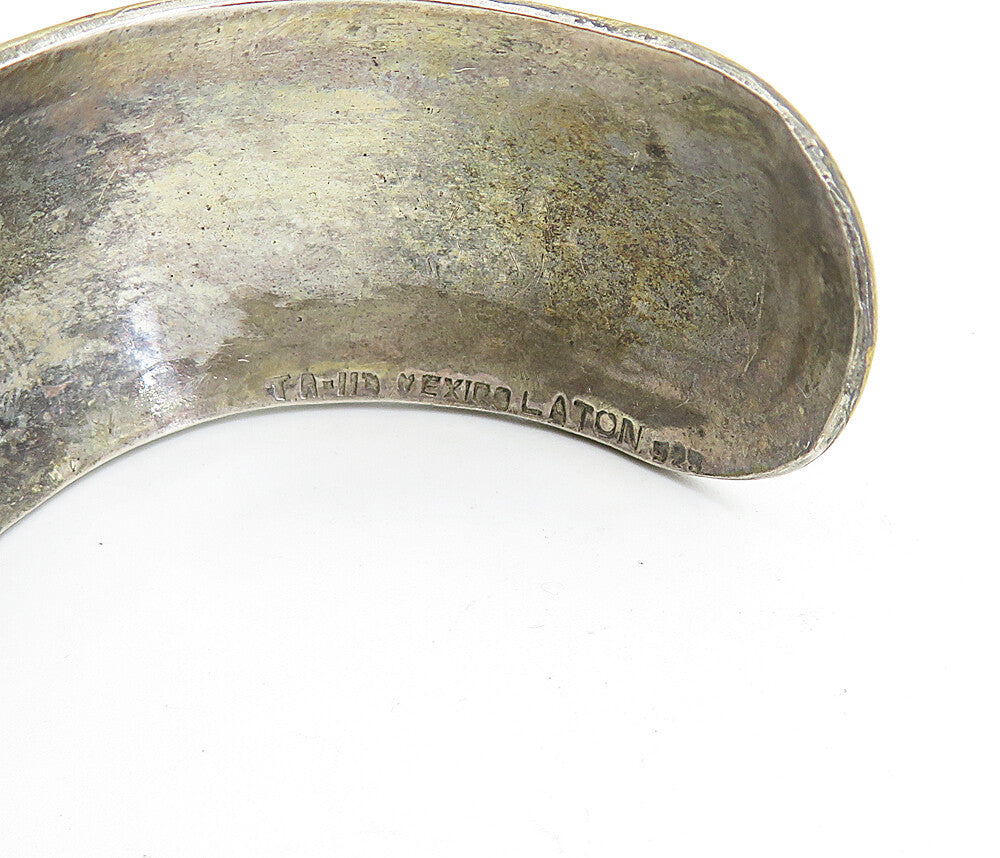 LATON MEXICO 925 Silver  Vintage Two Tone Raised Edge Cuff Bracelet  BT2696