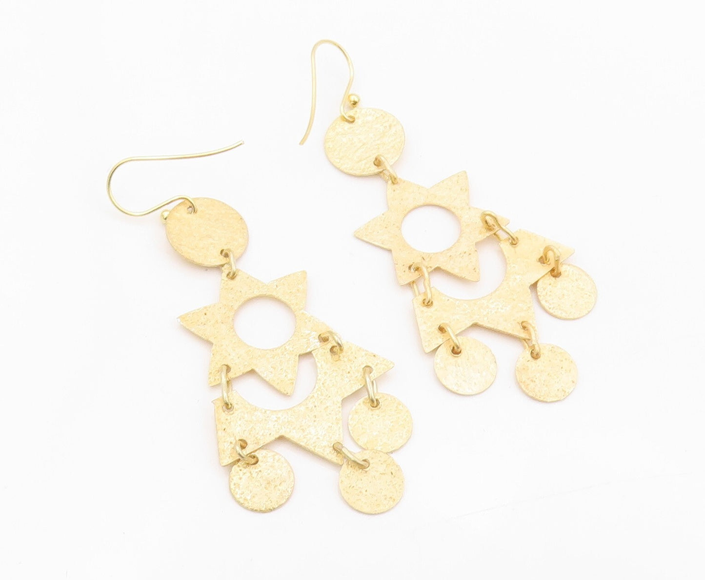 925 Sterling Silver Vintage Earrings Gold Plated Dangling Chandelier Cut EG13324