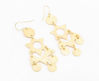 925 Sterling Silver Vintage Earrings Gold Plated Dangling Chandelier Cut EG13324