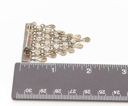 ISRAEL 925 Silver  Vintage Chained Disc & Spirals Dangle Brooch Pin  BP10135