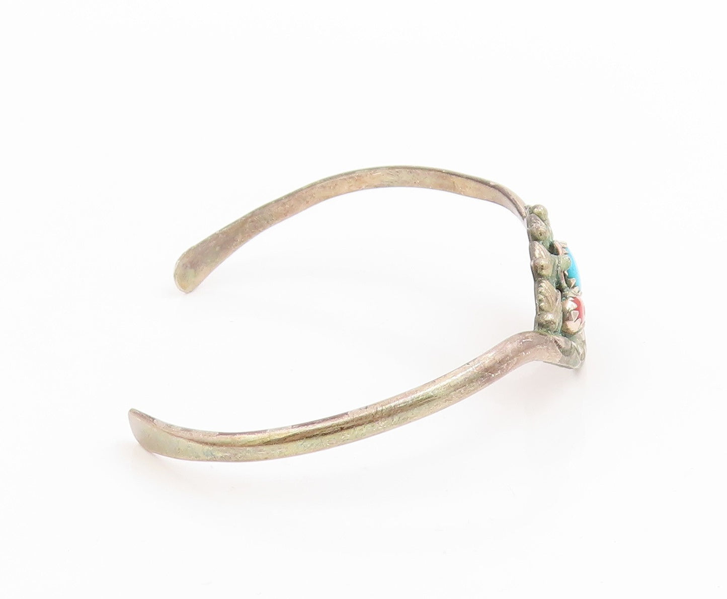 925 Sterling Silver Vintage Bracelet RONALD TOM NAVAJO Turquoise Cuff  BT11999