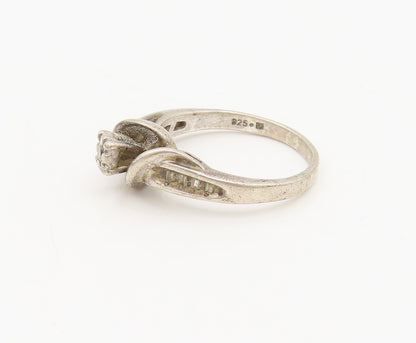 925 Sterling Silver  Vintage Minimalist Swirly Cut Diamonds Ring Sz 7  RG27012