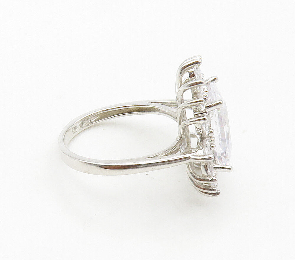 925 Sterling Silver  Shiny Cubic Zirconia Floral Cocktail Ring Sz 6  RG15270