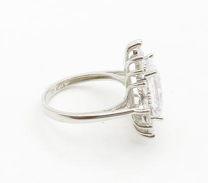 925 Sterling Silver  Shiny Cubic Zirconia Floral Cocktail Ring Sz 6  RG15270