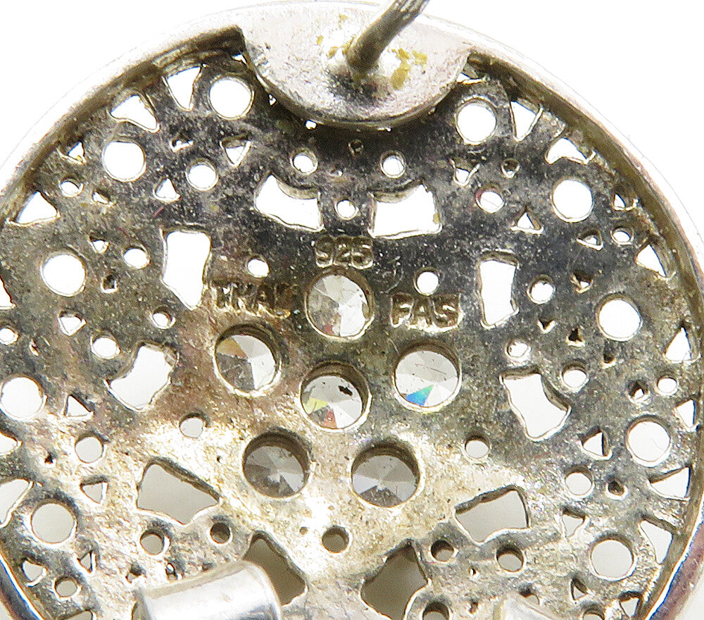 925 Silver  Vintage Cubic Zirconia Floral Star Two Tone Drop Earrings  EG8556