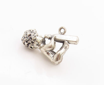925 Sterling Silver Vintage Pendant 3D Carved Child Drinking Milk Charm  PT24667