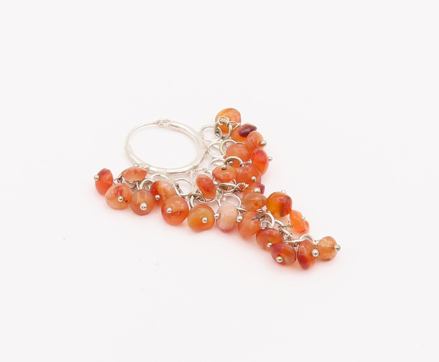 925 Sterling Silver Vintage Earrings Carnelian Beads Chandelier Hoops  EG12806
