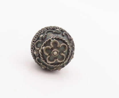 925 Sterling Silver Vintage Pendant MEXICO Carved Rattling Sphere  PT23414