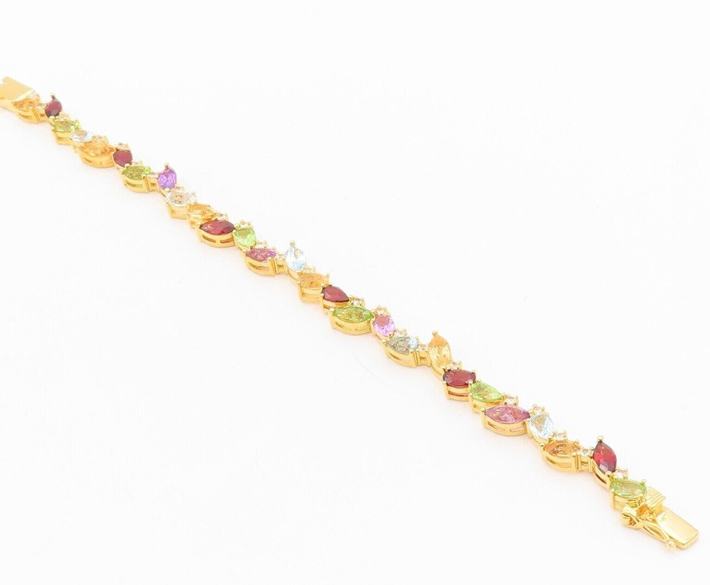 925 Sterling Silver Vintage Bracelet Gold Plated Multi Shape Gemstones  BT10775