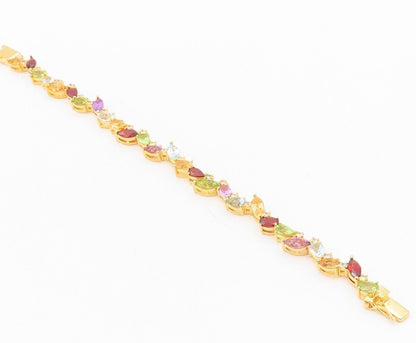925 Sterling Silver Vintage Bracelet Gold Plated Multi Shape Gemstones  BT10775