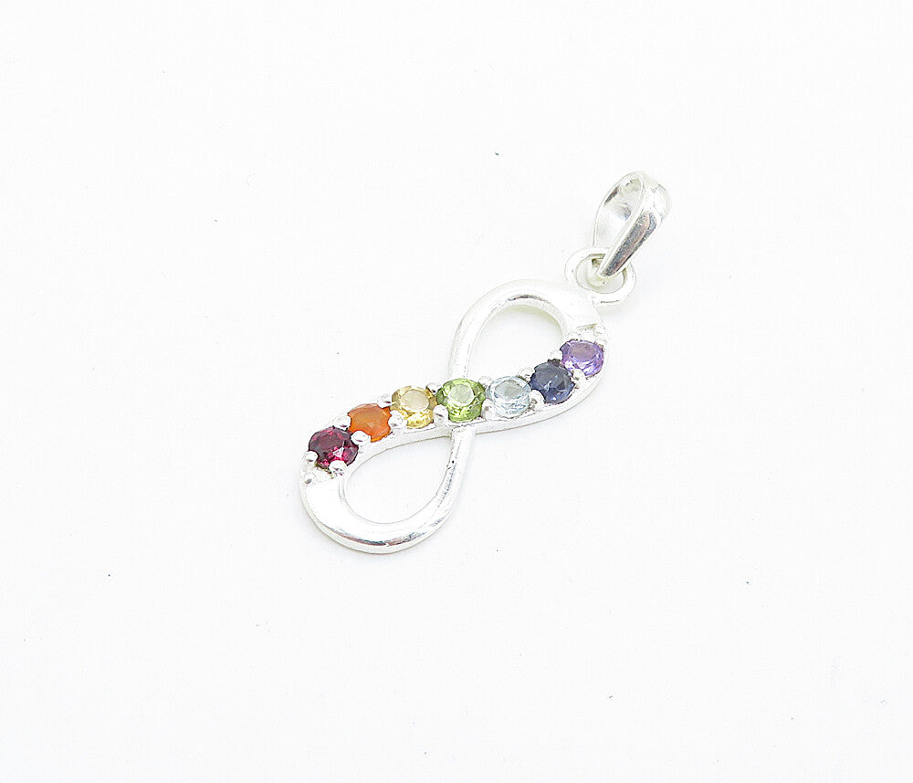 925 Sterling Silver Multi Color Topaz Infinity Swirl Symbol Pendant PT5582