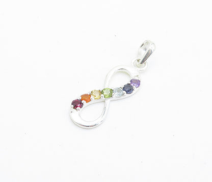 925 Sterling Silver Multi Color Topaz Infinity Swirl Symbol Pendant PT5582