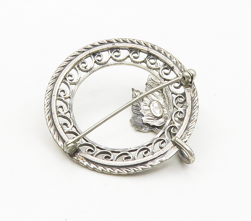 DANECRAFT 925 Sterling Silver  Vintage Shiny Floral Leaves Brooch Pin  BP6196