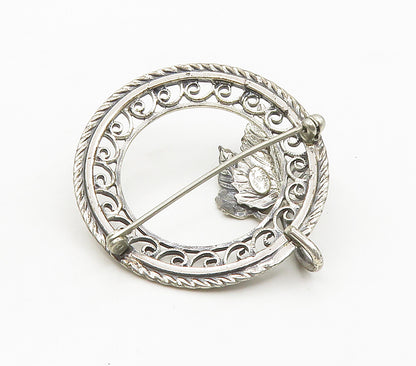 DANECRAFT 925 Sterling Silver  Vintage Shiny Floral Leaves Brooch Pin  BP6196