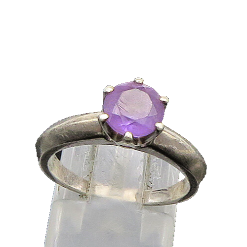 925 Sterling Silver  Vintage Prong Set Amethyst Solitaire Ring Sz 6  RG21603