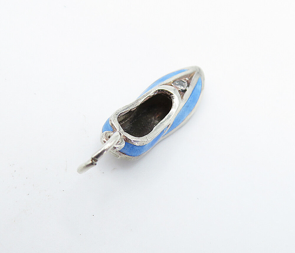 925 Sterling Silver  Genuine Diamond Accent Enamel Shoe Motif Pendant  PT5084