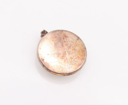 925 Sterling Silver Vintage Pendant Minimalist Round Map  PT23363