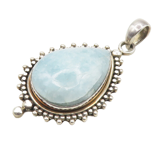 DOUG PAULUS 925 Sterling Silver  Vintage Blue Quartz Tear Drop Pendant PT14393