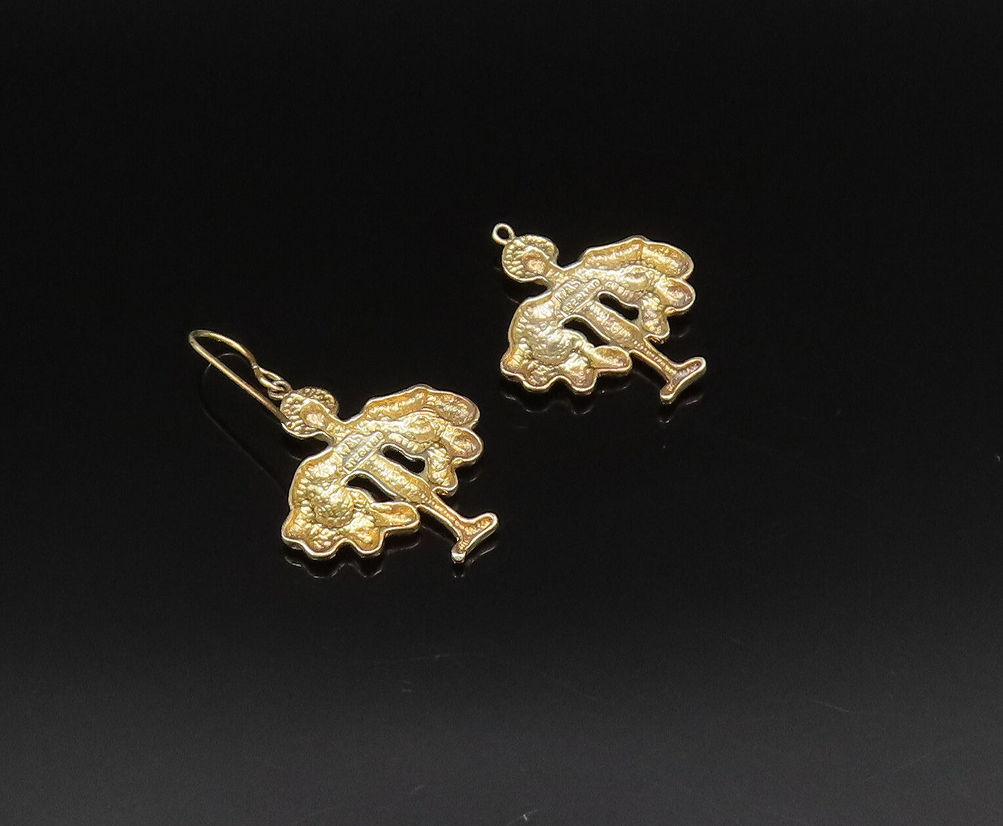 925 Sterling Silver  Vintage Two Tone Winged Figure Dangle Earrings  EG11977