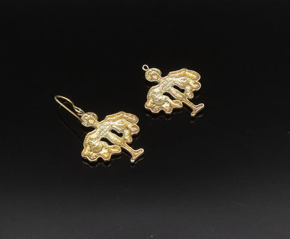 925 Sterling Silver  Vintage Two Tone Winged Figure Dangle Earrings  EG11977