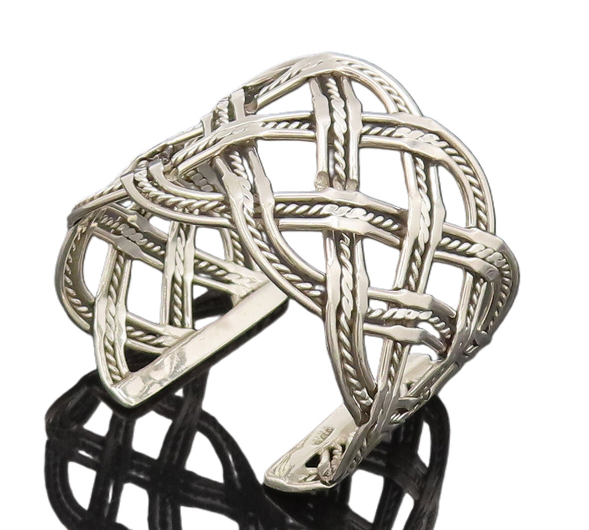 925 Sterling Silver Vintage Bracelet MEXICO Large Twisted Rope Woven  BT10258