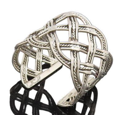 925 Sterling Silver Vintage Bracelet MEXICO Large Twisted Rope Woven  BT10258