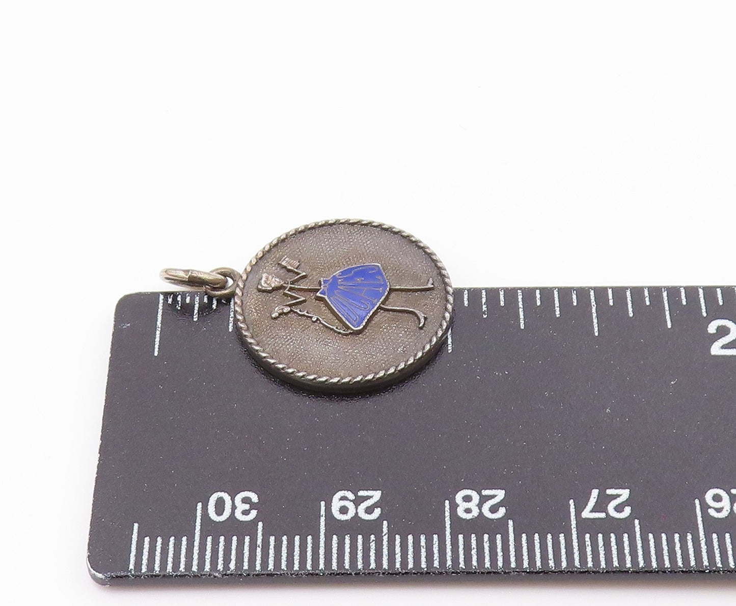 925 Sterling Silver  Vintage Enamel Woman In Blue Dress Pendant  PT19445