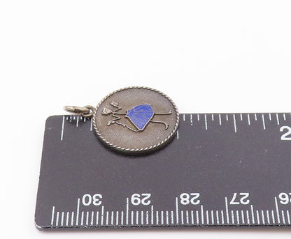 925 Sterling Silver  Vintage Enamel Woman In Blue Dress Pendant  PT19445
