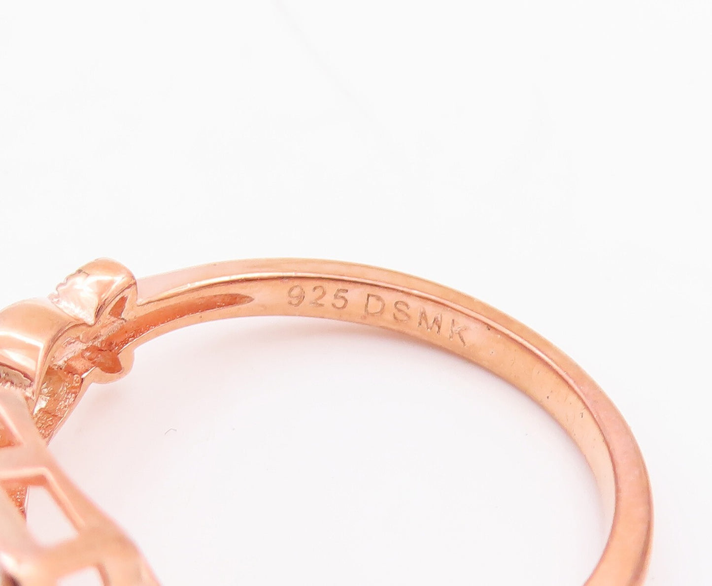 925 Sterling Silver Vintage Ring Rose Gold Plated Morganite & CZ  Sz 7  RG29423
