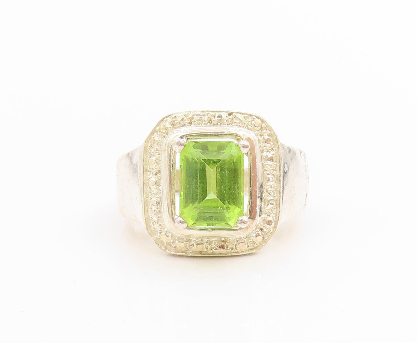 925 Sterling Silver Vintage Ring Halo Peridot Geometric Band  Sz 7  RG33990