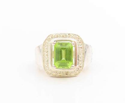 925 Sterling Silver Vintage Ring Halo Peridot Geometric Band  Sz 7  RG33990
