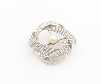 925 Sterling Silver Vintage Brooch Pin Pearl Textured Mesh Wire Swirl  BP12648