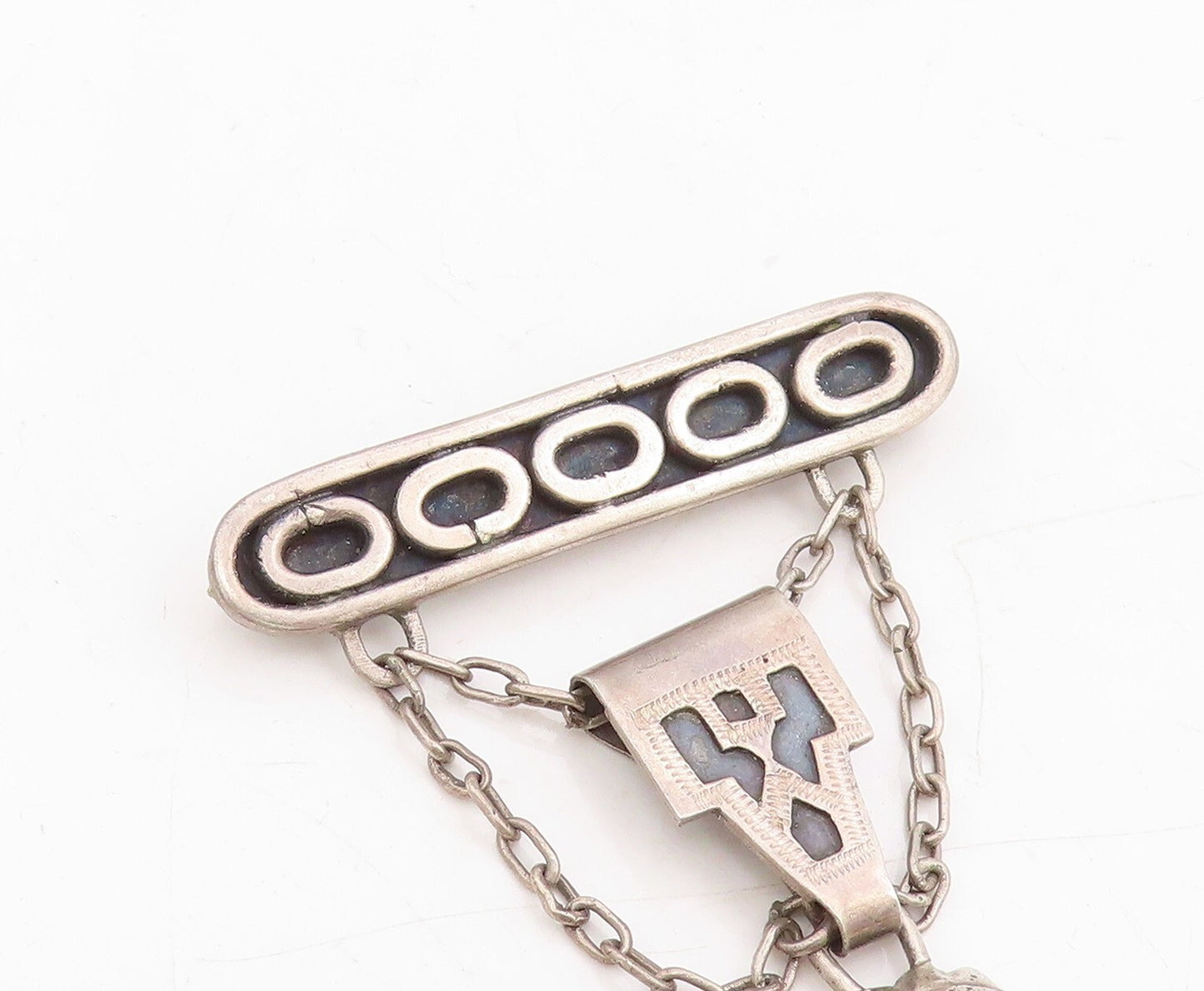 925 Sterling Silver Vintage Brooch Dark Tone Dangling Designer Etched  BP11500