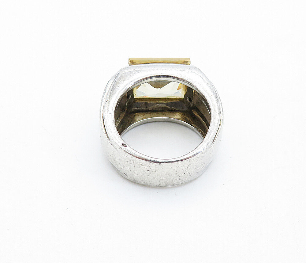 925 Sterling Silver  Peach Colored Topaz Square Cocktail Ring Sz 5.5  RG6233