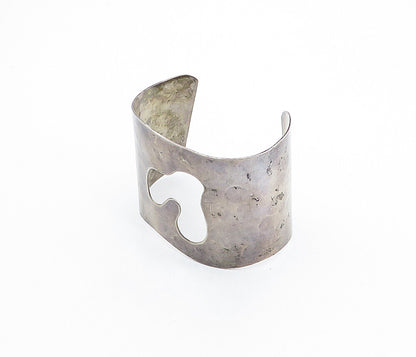 925 Sterling Silver  Vintage Modernist Dark Tone Cutout Cuff Bracelet  BT1515