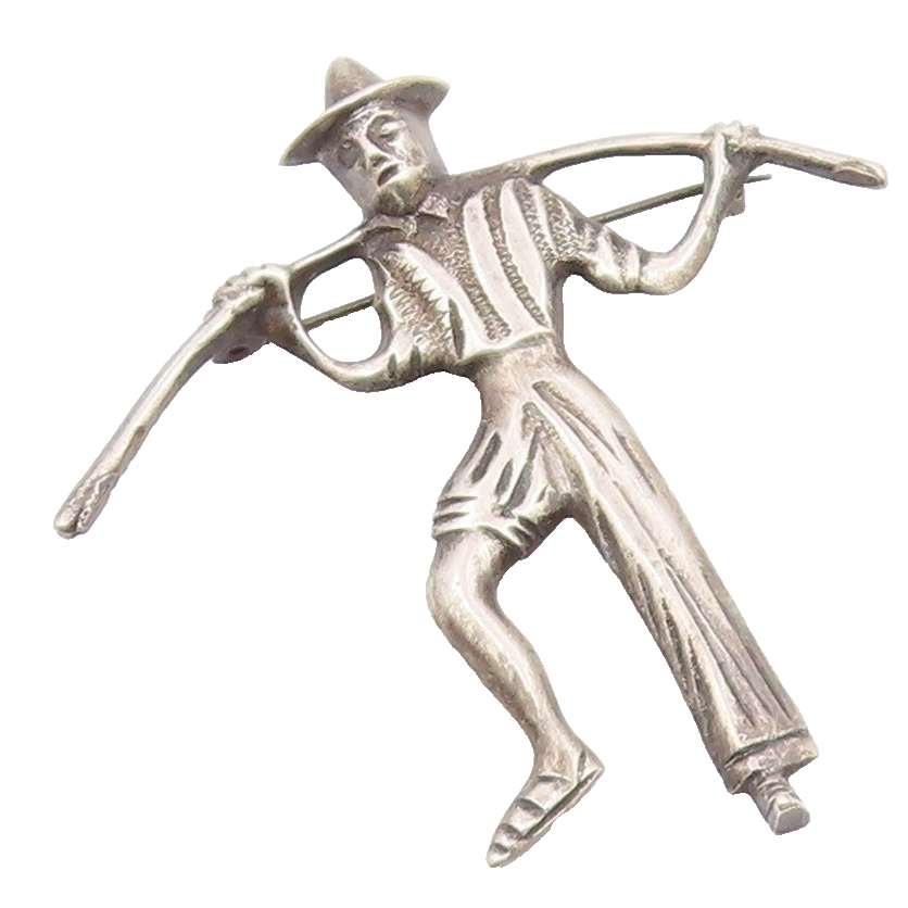 MEXICO 925 Silver  Vintage Antique Man With Carrying Pole Brooch Pin  BP8930