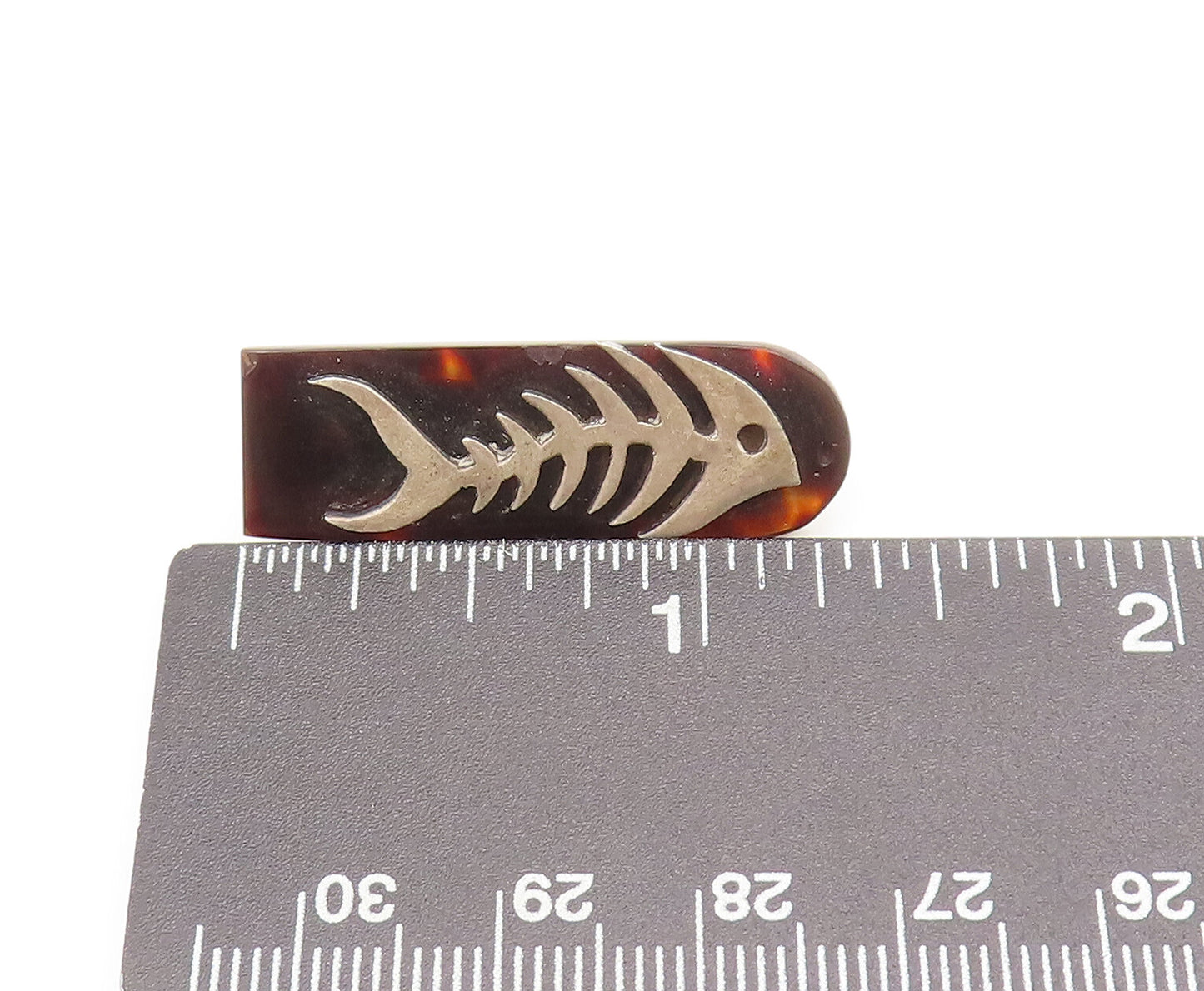 MEXICO 925 Sterling Silver  Vintage Carved Fish Scalation Tie Clip   TR3662