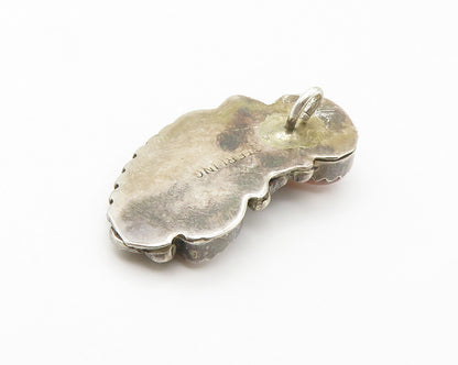 NAVAJO 925 Sterling Silver  Vintage Mother Of Pearl Floral Pendant  PT11333