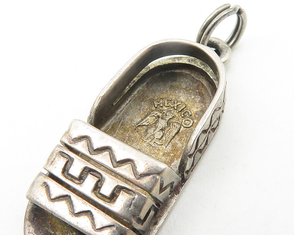 MEXICO 925 Sterling Silver  Vintage Dark Tone Traditional Shoe Pendant  PT9319
