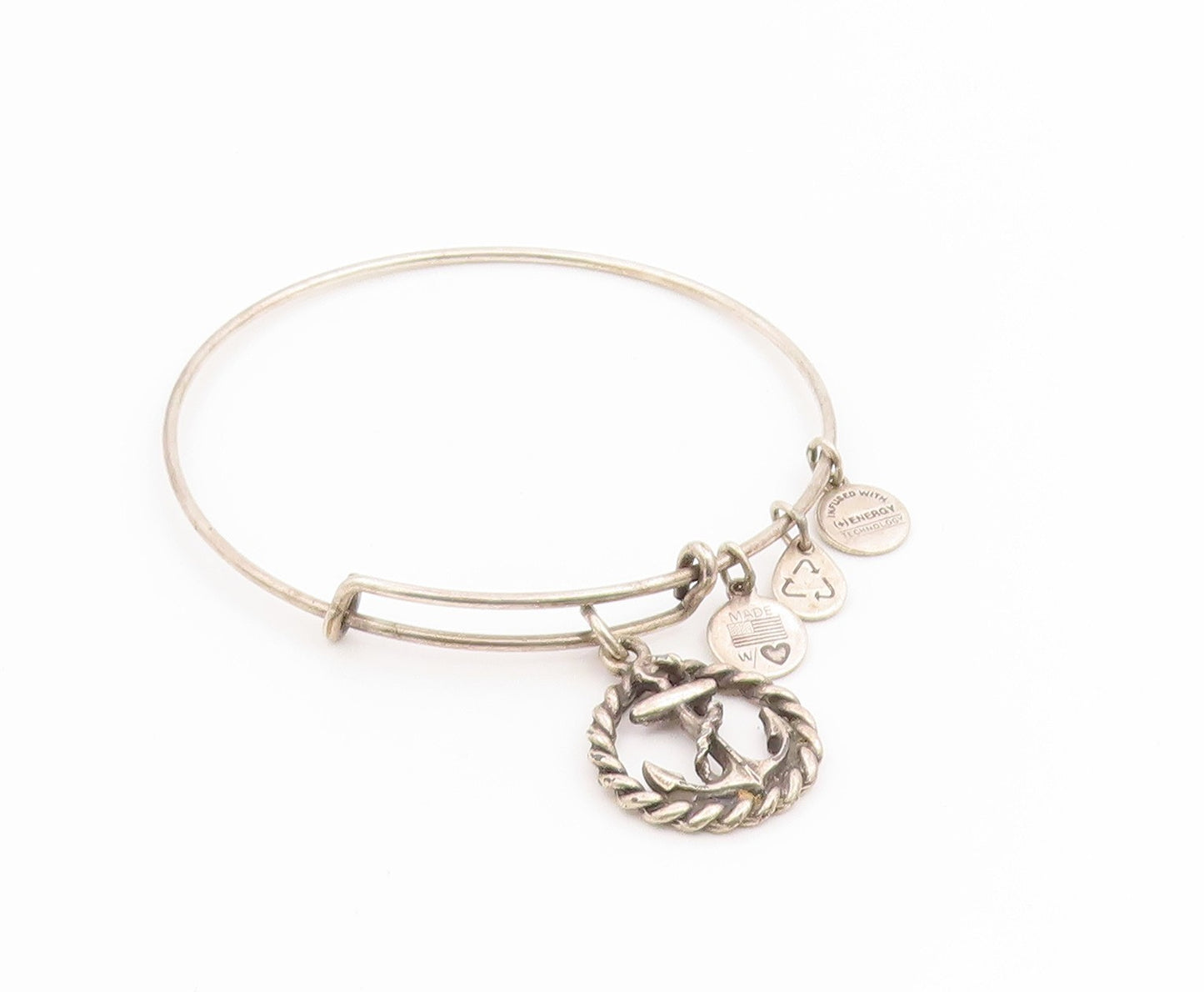 ALEX & ANI 925 Silver  Vintage Ship Anchor Charmed Bangle Bracelet  BT9102