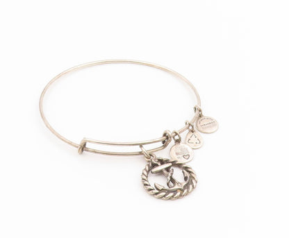 ALEX & ANI 925 Silver  Vintage Ship Anchor Charmed Bangle Bracelet  BT9102